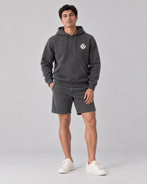 Baler Bangka Hoodie in Charcoal Heather, front on model