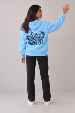 Masbate Passage Hoodie in Tide Blue, model back