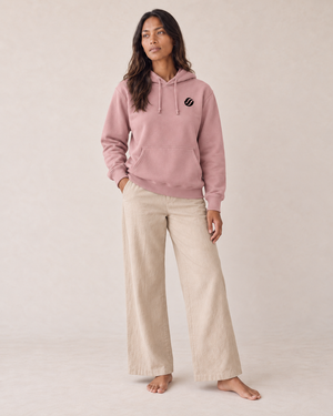 Babuyan Humpback Hoodie in Dusty Pink, front view on model