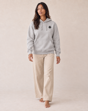 Babuyan Humpback Hoodie in Grey Heather, front view on model