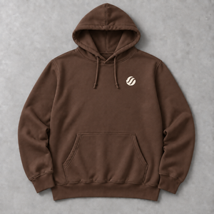 Baler Bangka Hoodie in Brown, flat lay front with warm ivory wave mark