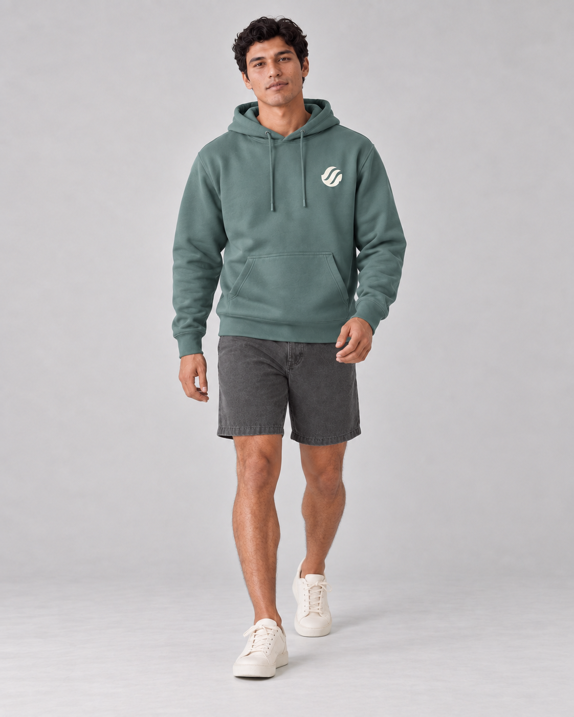 Baler Bangka Hoodie in Alpine Green, front on model