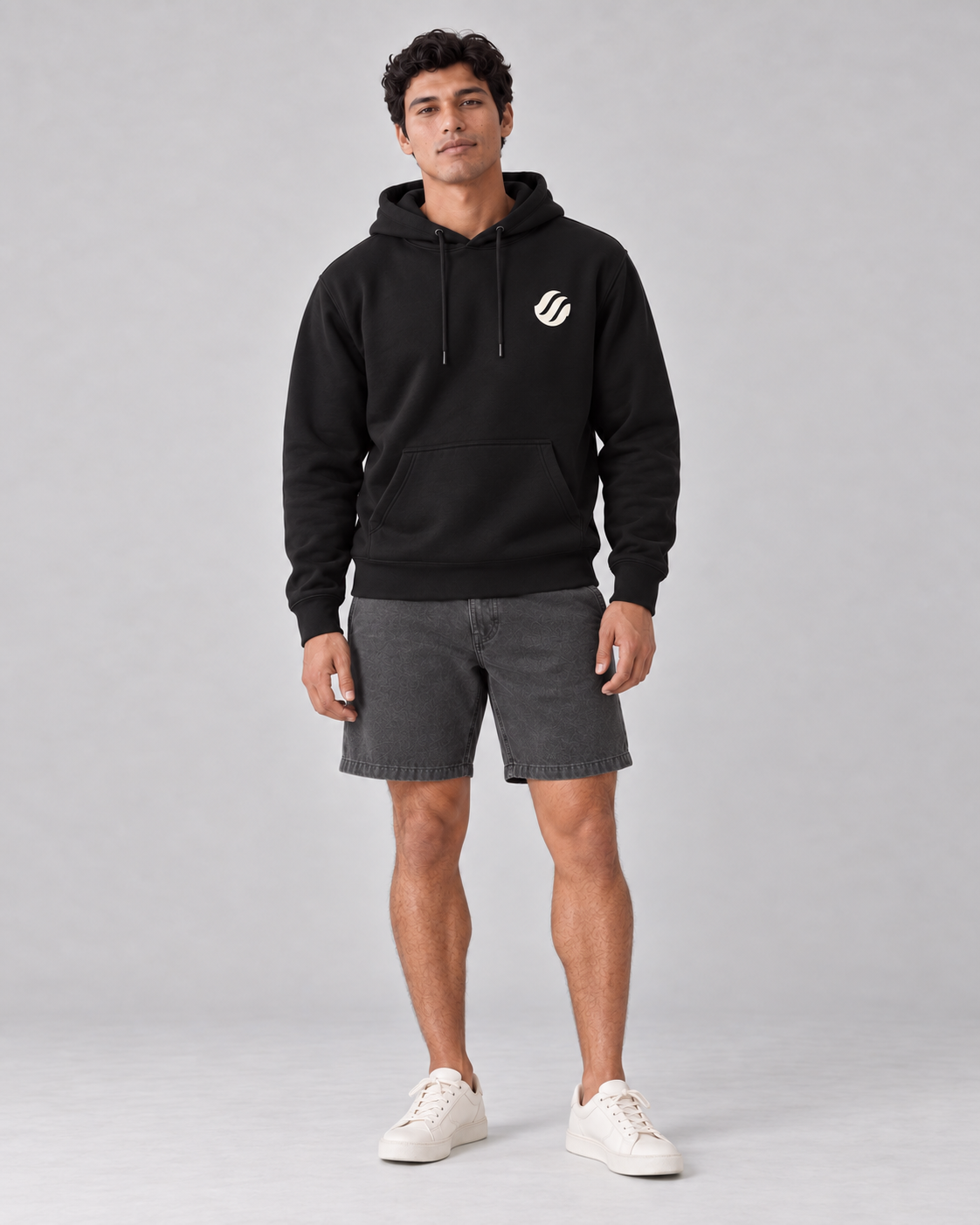 Baler Bangka Hoodie in Black, front on model