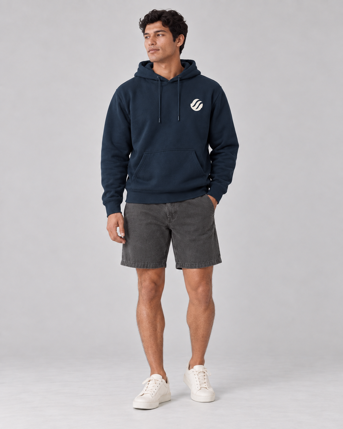 Baler Bangka Hoodie in Navy, front on model