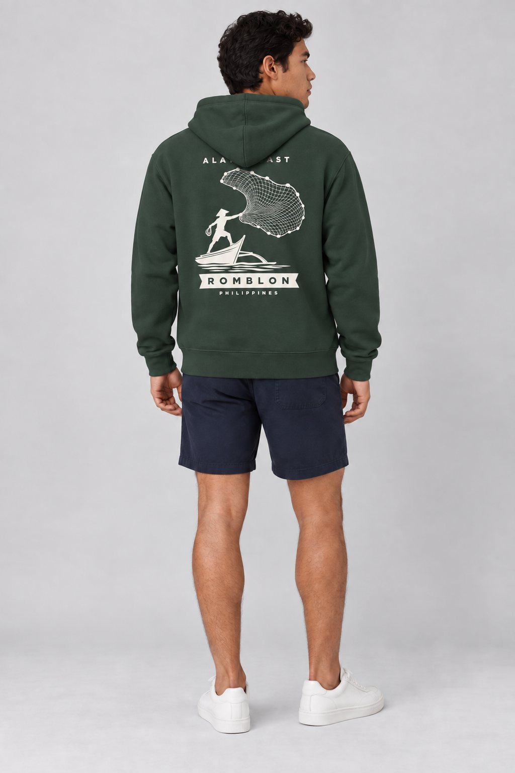 Romblon Netcaster Hoodie in Alpine Green, back model