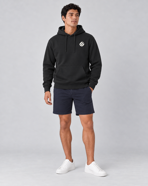 Romblon Netcaster Hoodie in Black, front on model