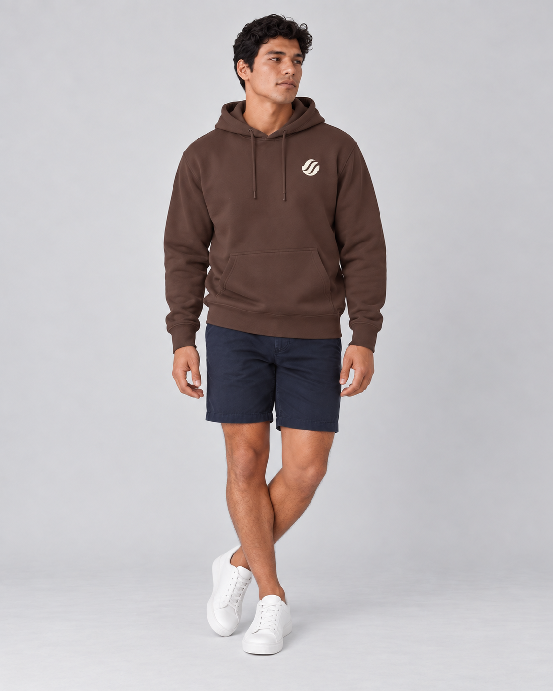 Romblon Netcaster Hoodie in Brown, front on model