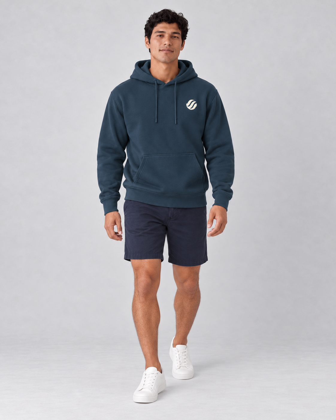 Romblon Netcaster Hoodie in Navy, front on model