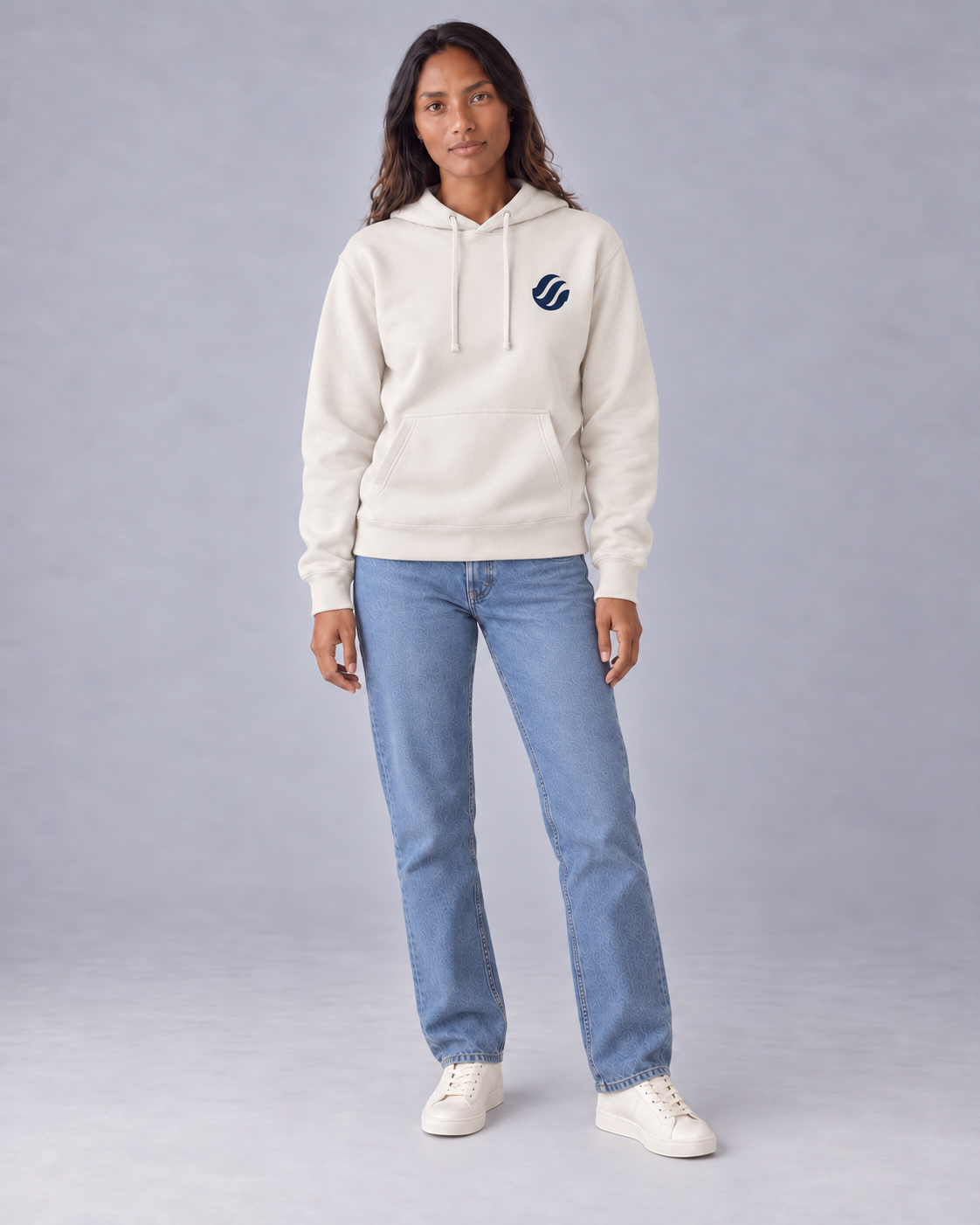 Zamboanga Vinta Hoodie in Bone, front on model