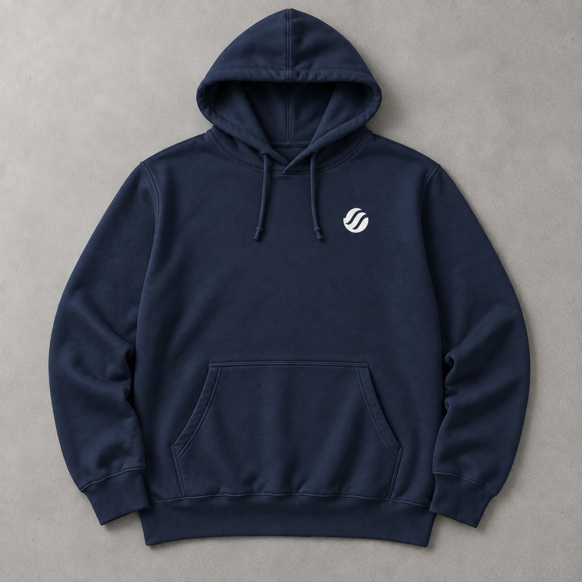 Balabac Sea Eagle Hoodie in Navy, front flat lay with white chest wave