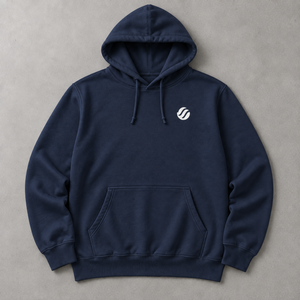Balabac Sea Eagle Hoodie in Navy, front flat lay with white chest wave