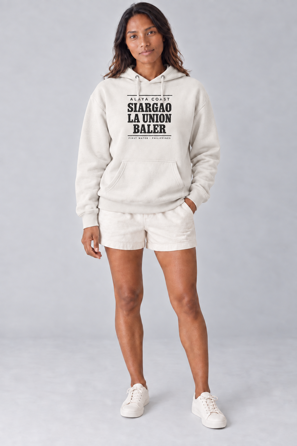 Coast Run Hoodie in Bone, front model