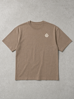 Coast Standard Tee in Sand, front flat lay with ivory wave mark on the left chest
