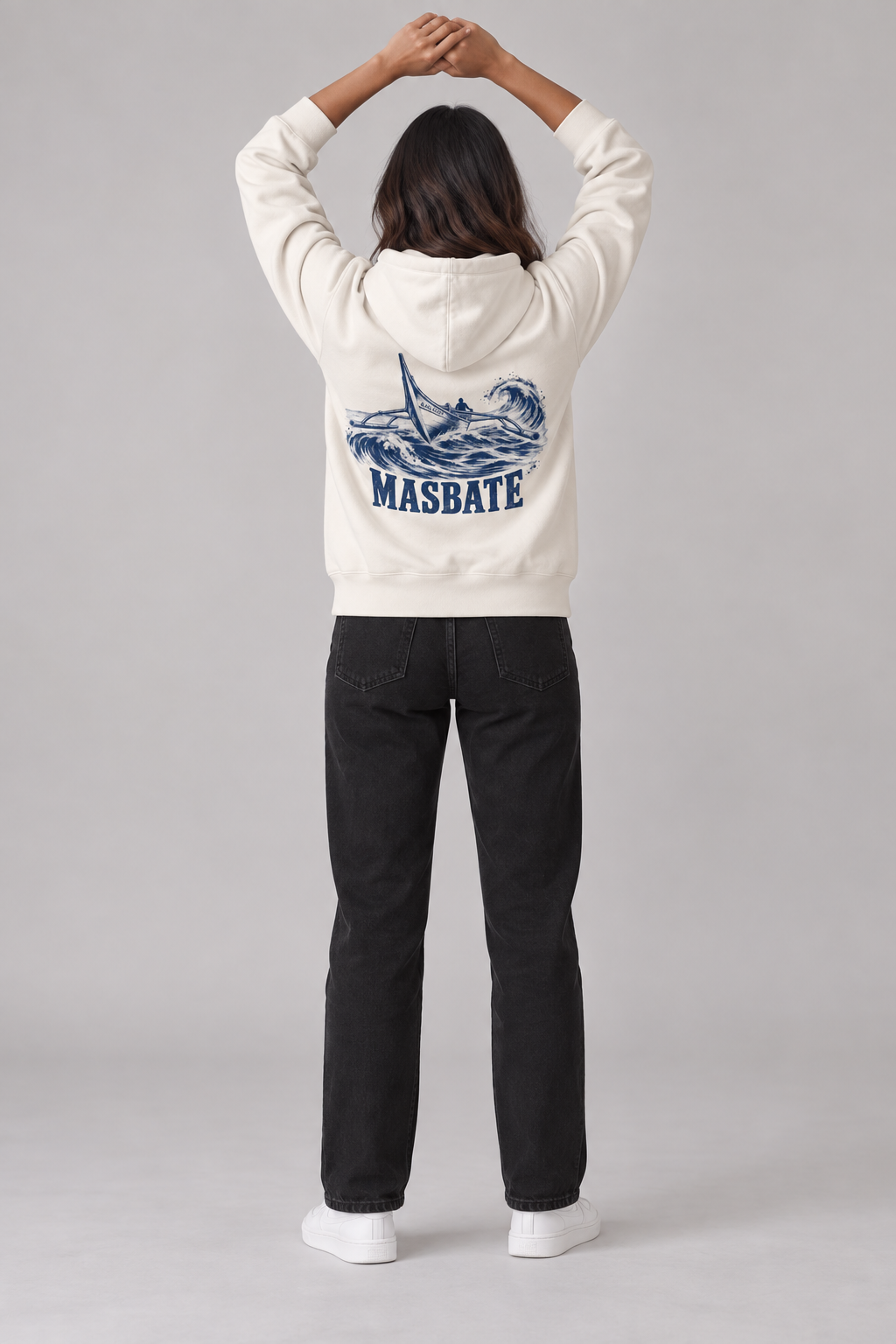 Masbate Passage Hoodie in Ivory, model back