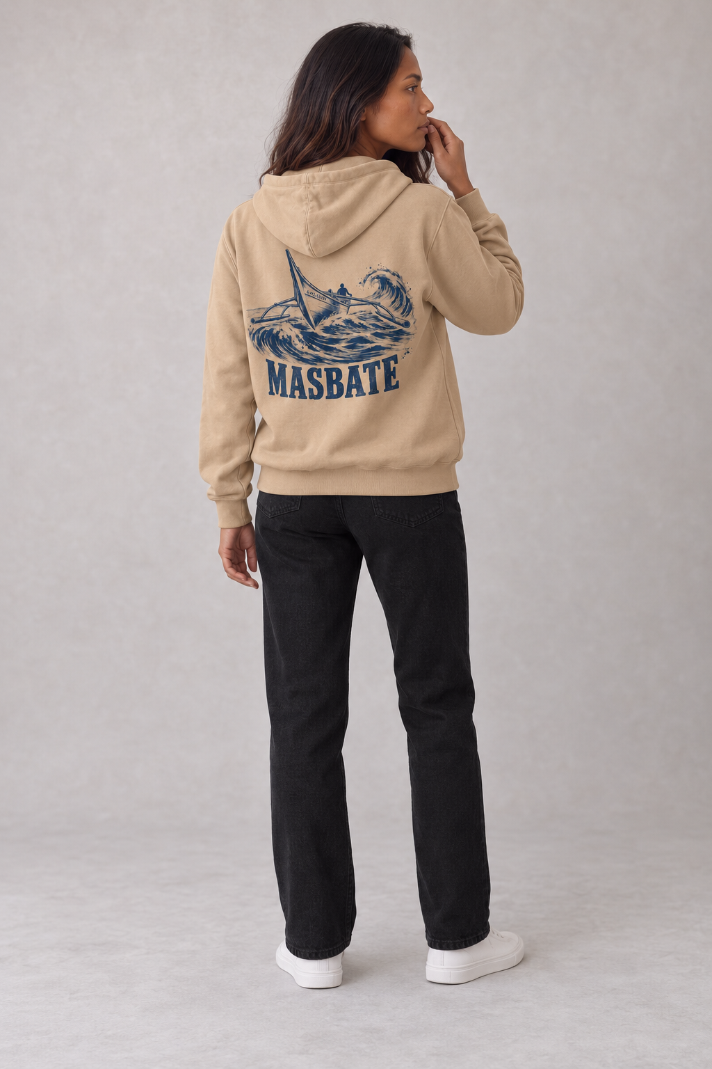 Masbate Passage Hoodie in Sand, model back