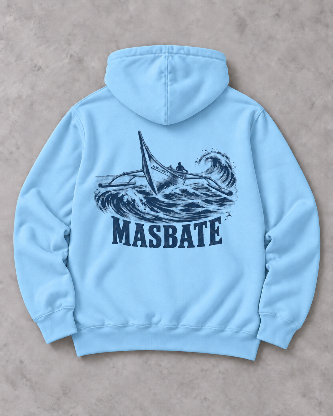 Masbate Passage Hoodie in Tide Blue, flat back