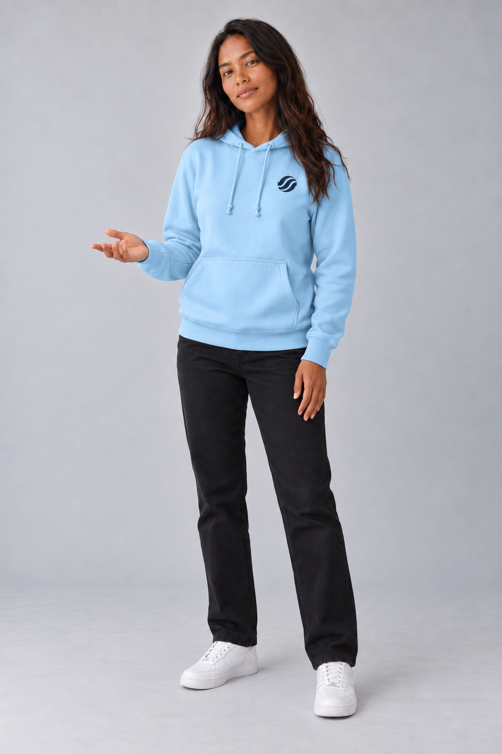 Masbate Passage Hoodie in Tide Blue, model front