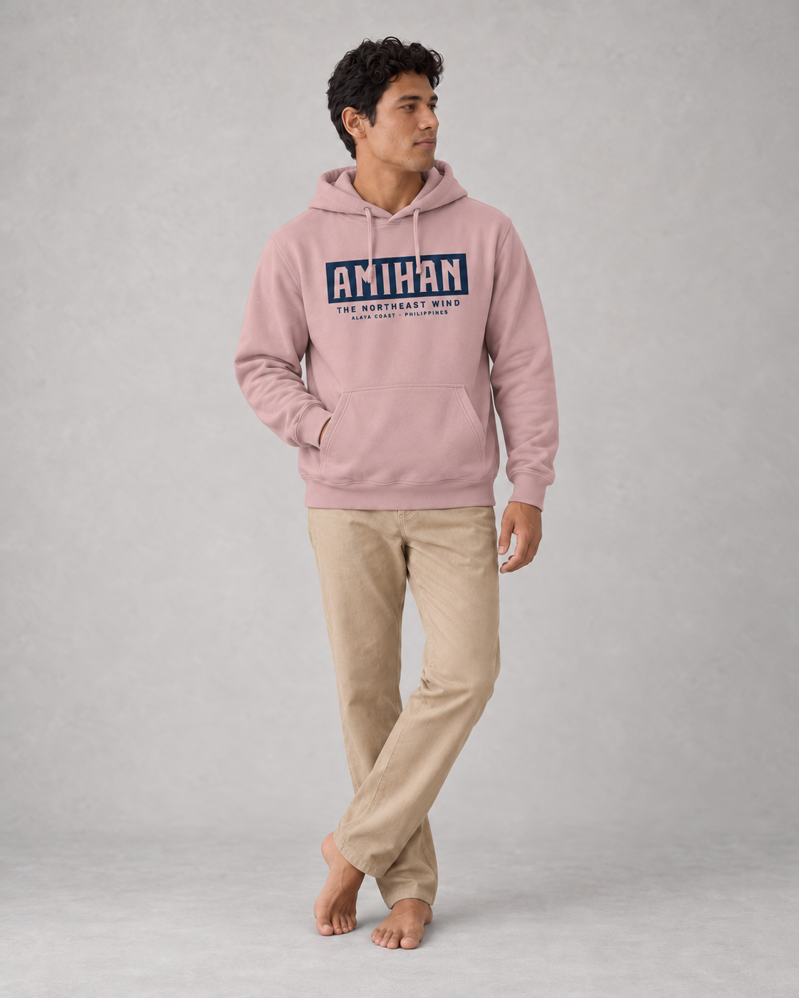 Amihan Hoodie in Dusty Pink, front view on model