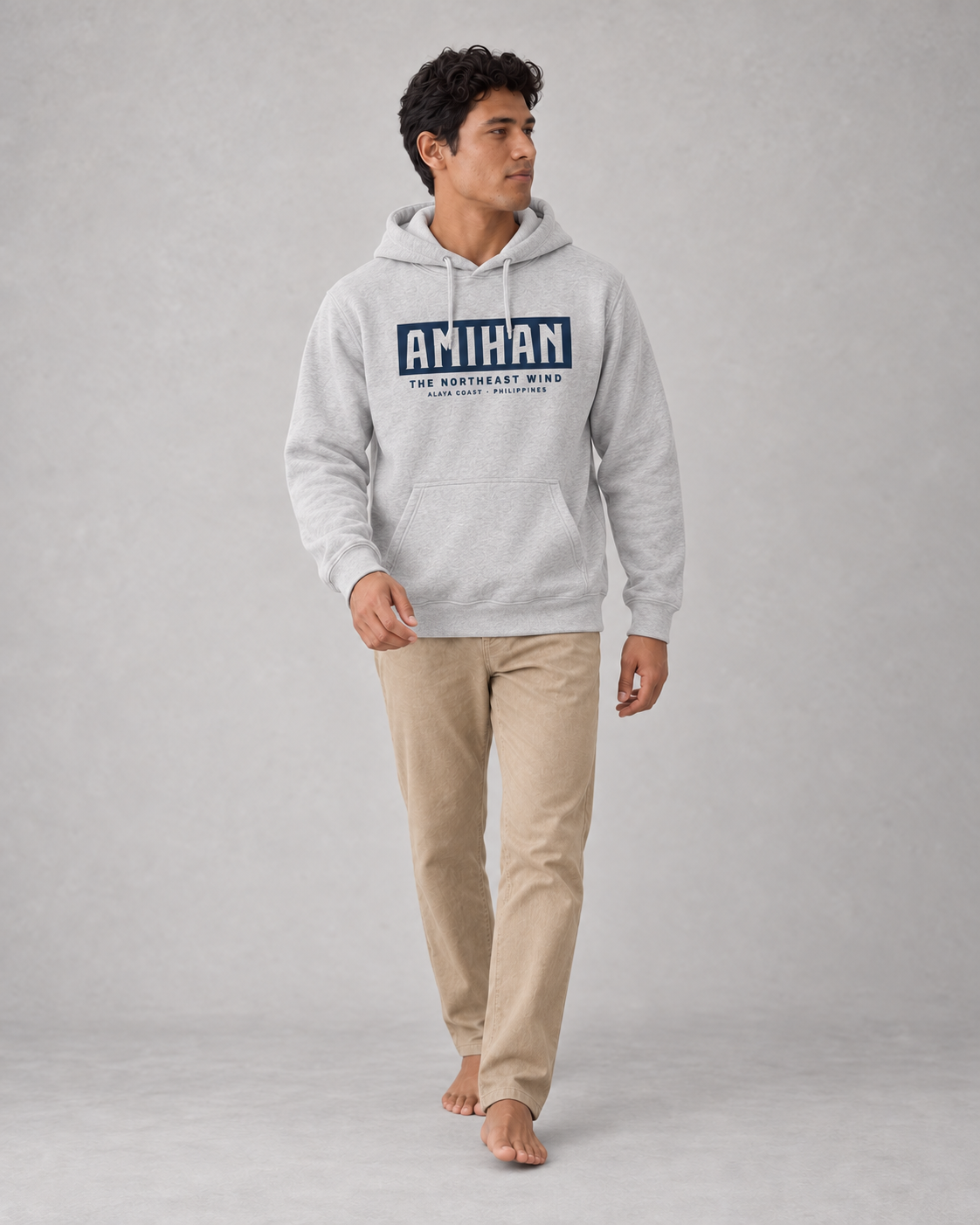 Amihan Hoodie in Grey Heather, front view on model