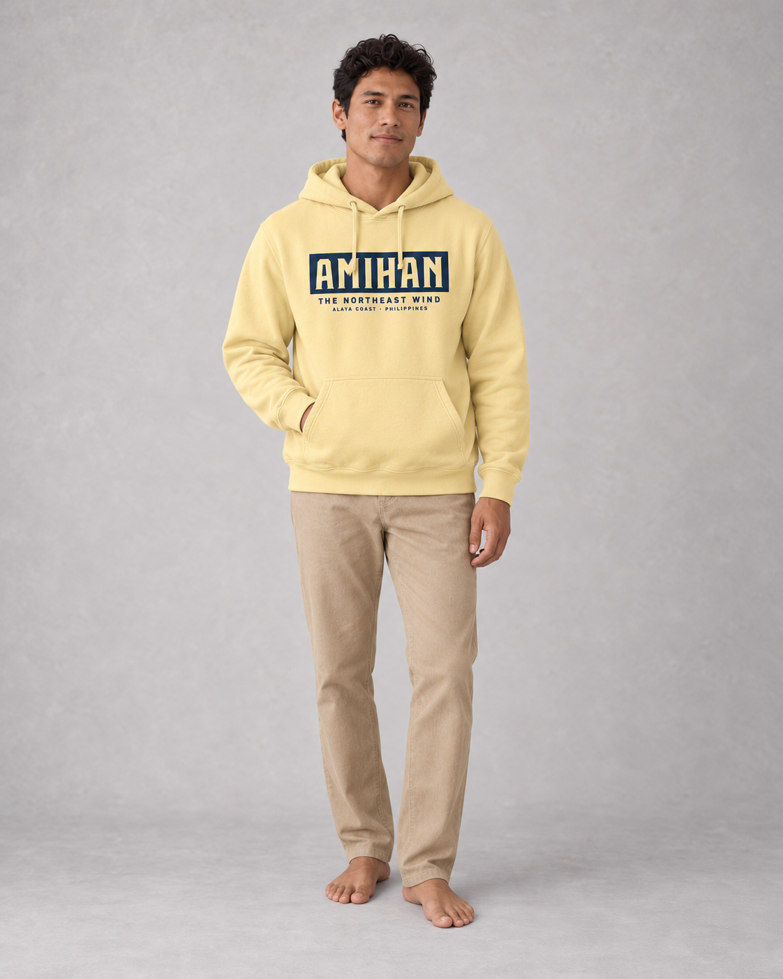Amihan Hoodie in Light Yellow, front view on model