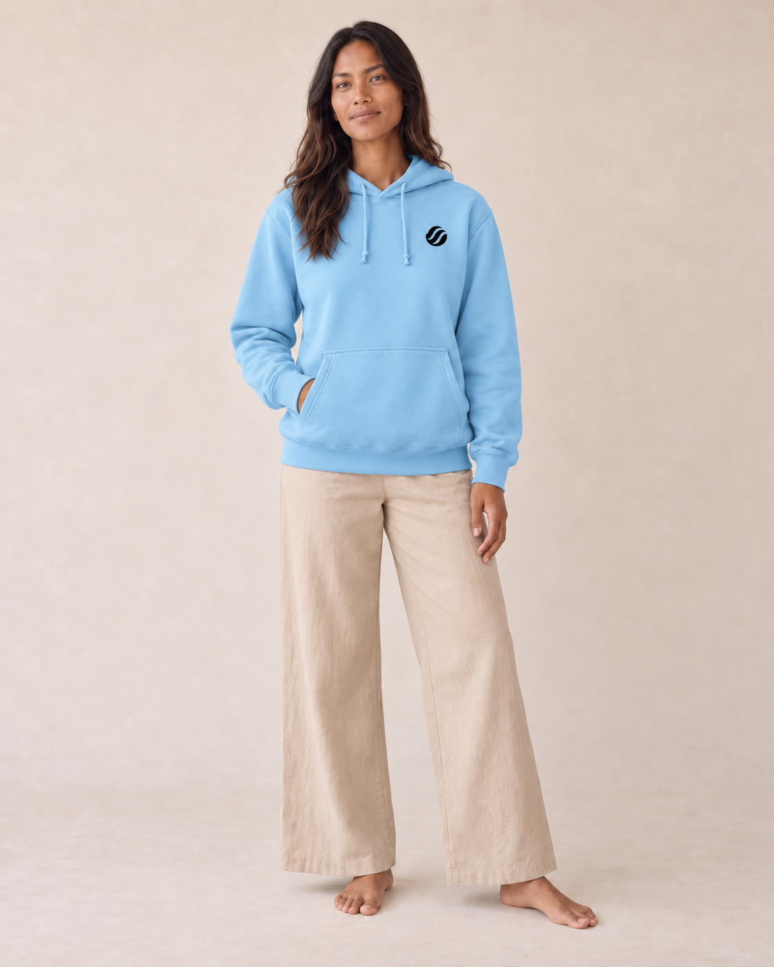 Babuyan Humpback Hoodie in Blue Aqua, front view on model