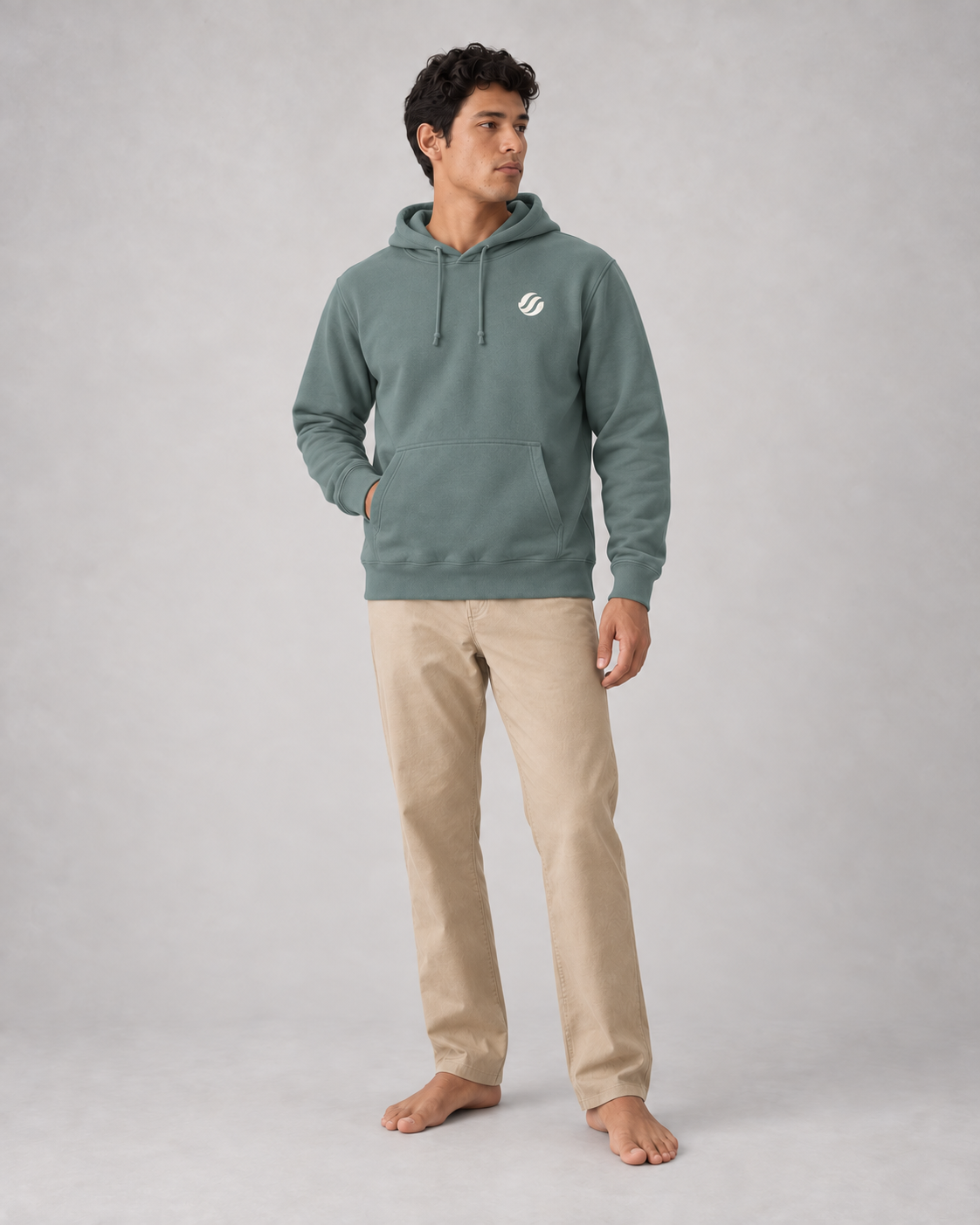 Balabac Sea Eagle Hoodie in Alpine Green, front view on model